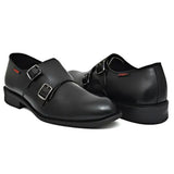 OSTRICHFITR HANDCRAFTED BLACK DOUBLE MONK STRAP FORMAL SHOES LOAFER WITH CAP TOE FOR MEN OF-6528BLK
