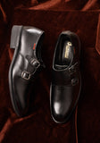 OSTRICHFITR HANDCRAFTED BLACK DOUBLE MONK STRAP FORMAL SHOES LOAFER WITH CAP TOE FOR MEN OF-6528BLK