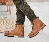 OstrichFit Men's handmade lace-up ankle boots in tan suede leather (ART-OF-PR-DEL1001)