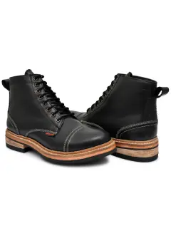 OstrichFit Men's handmade lace-up ankle boots in Black leather (ART-OF-PR-DEL1002)