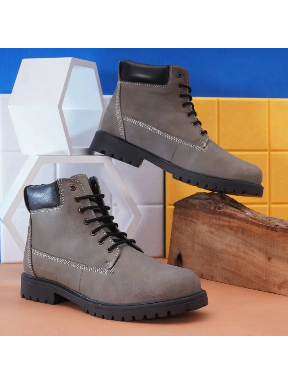 OstrichFit High Length Biker Boots For Men - Leather Boots OF-6430 GRY
