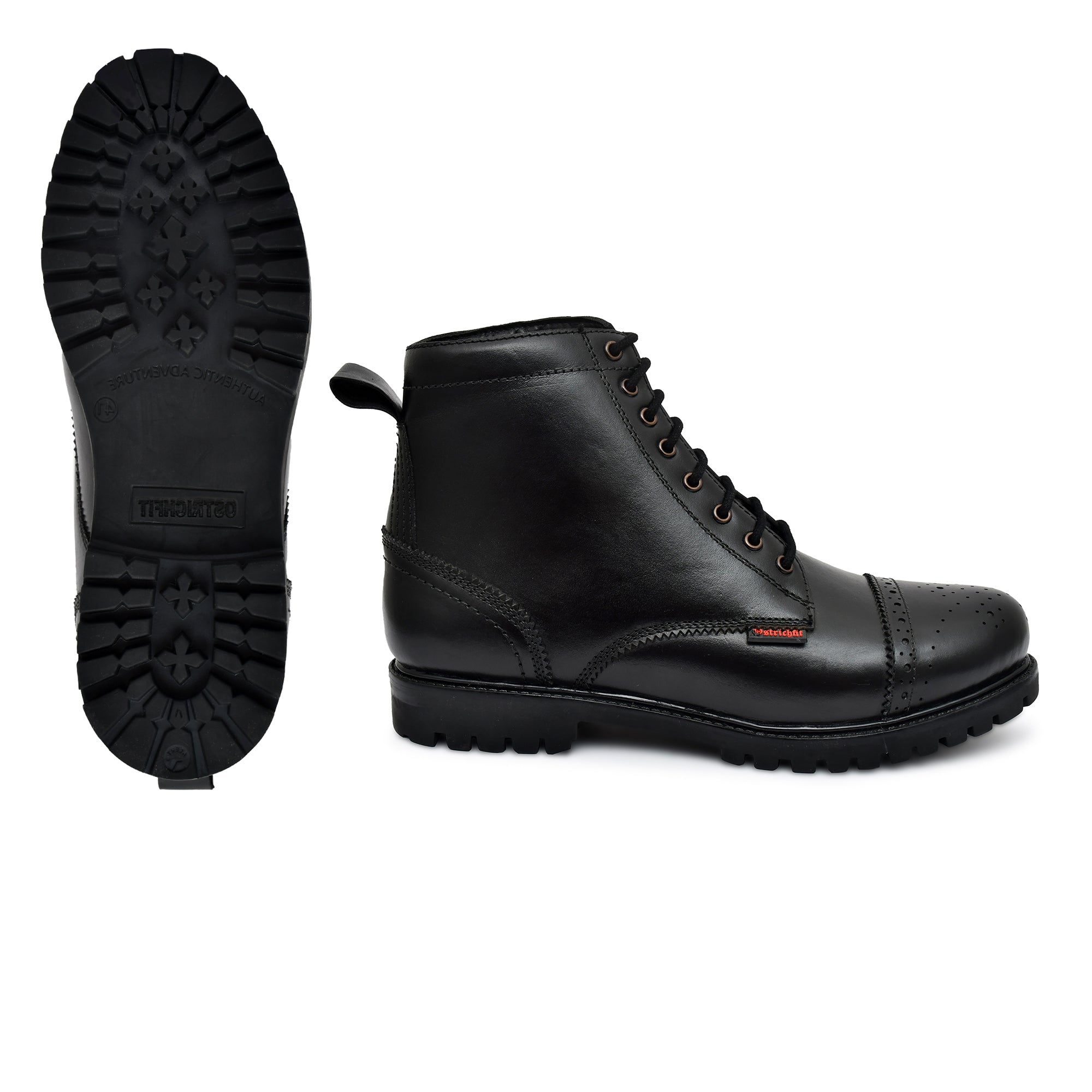 OstrichFit Men's handmade lace-up ankle boots in Black leather Art OF-6535