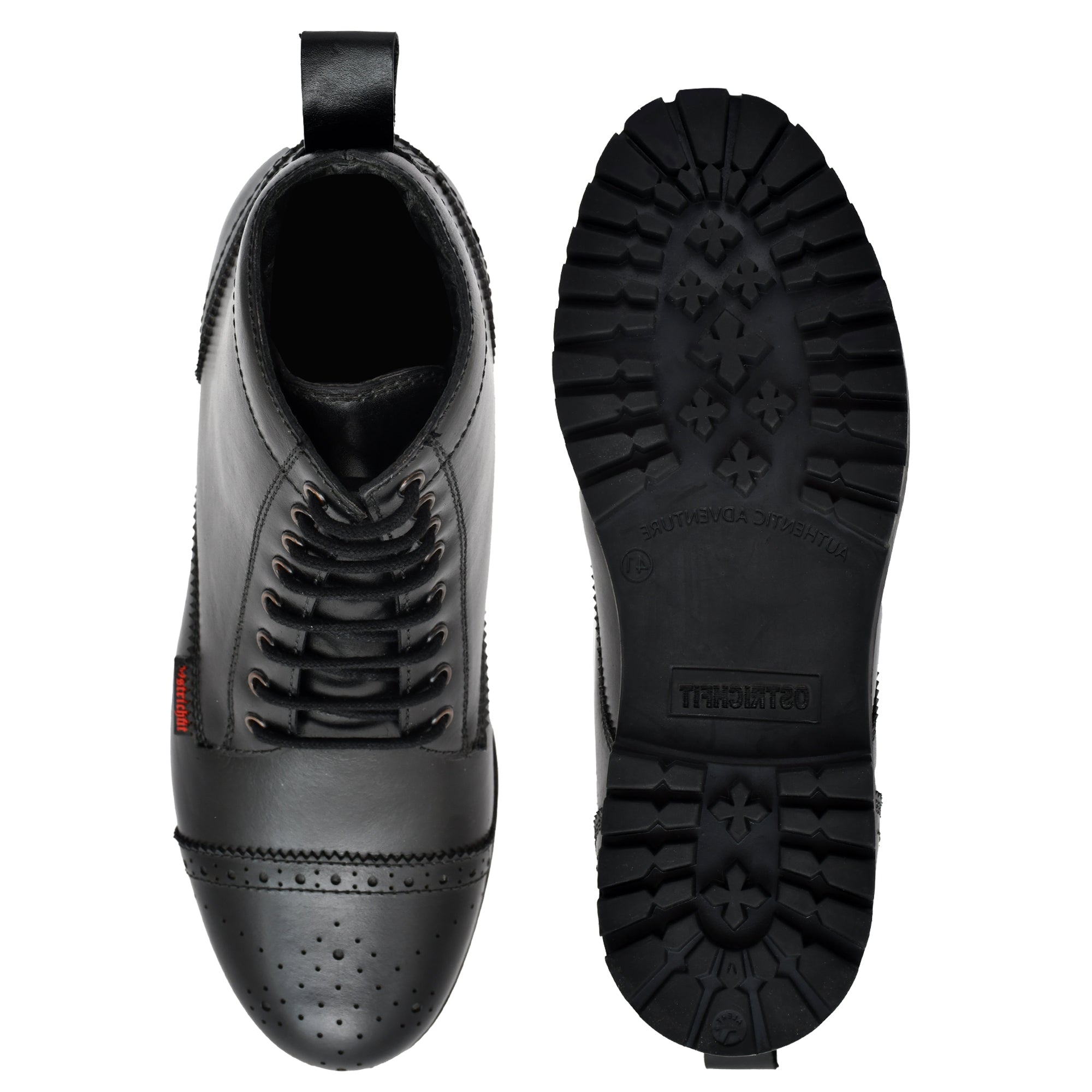 OstrichFit Men's handmade lace-up ankle boots in Black leather Art OF-6535