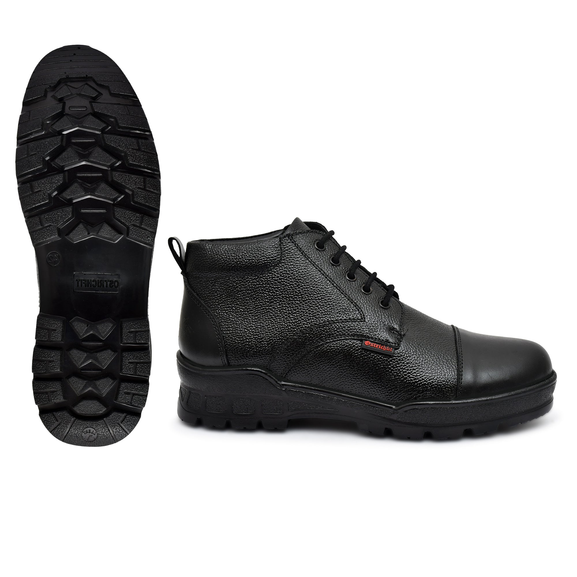 OSTRICHFIT LACE-UP COMBAT POLICE DMS BOOT TAN & BLACK SIZE 6-10 FOR MEN AND GIRLS OF-PS102TAN