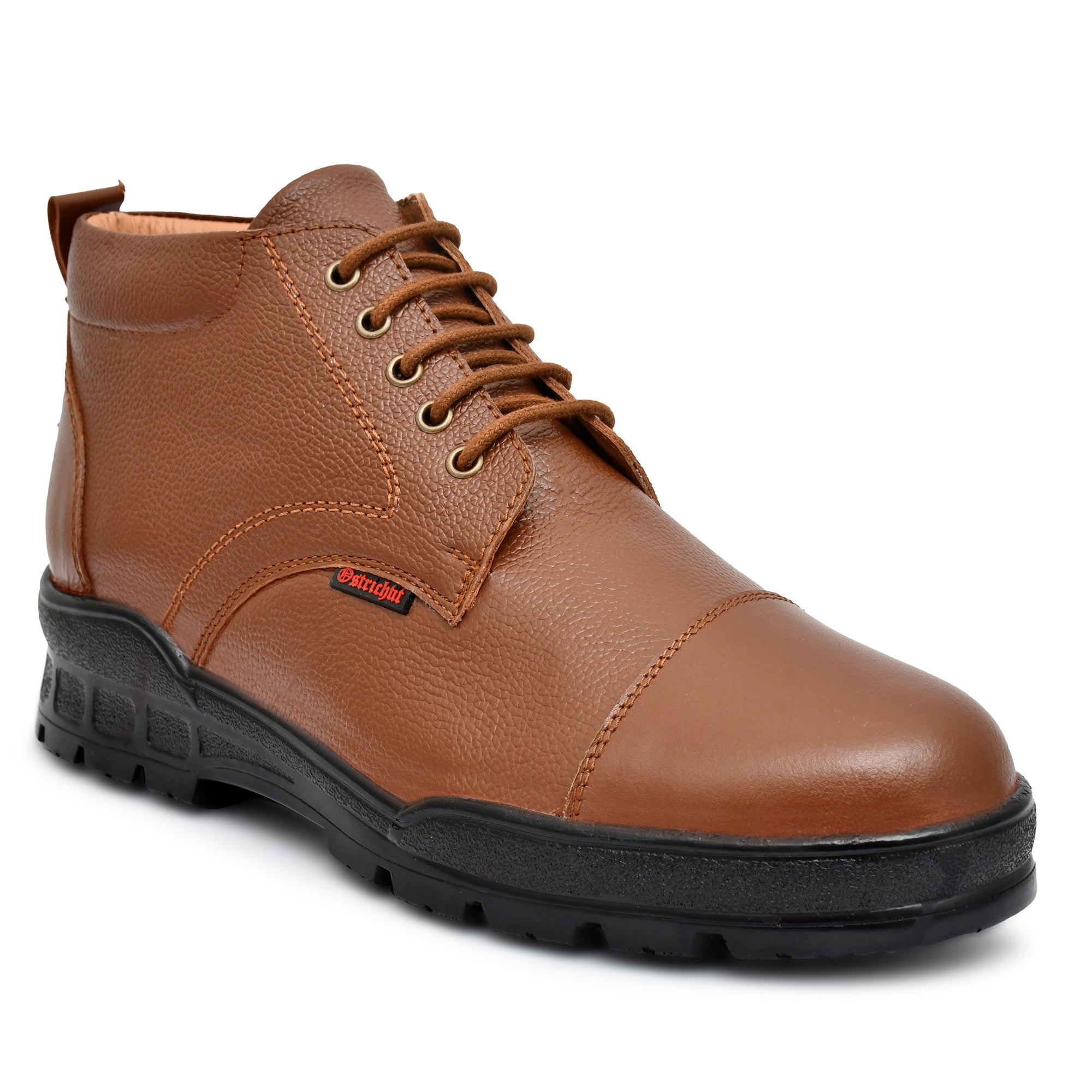 OSTRICHFIT LACE-UP COMBAT POLICE DMS BOOT TAN & BLACK SIZE 6-10 FOR MEN AND GIRLS OF-PS102TAN
