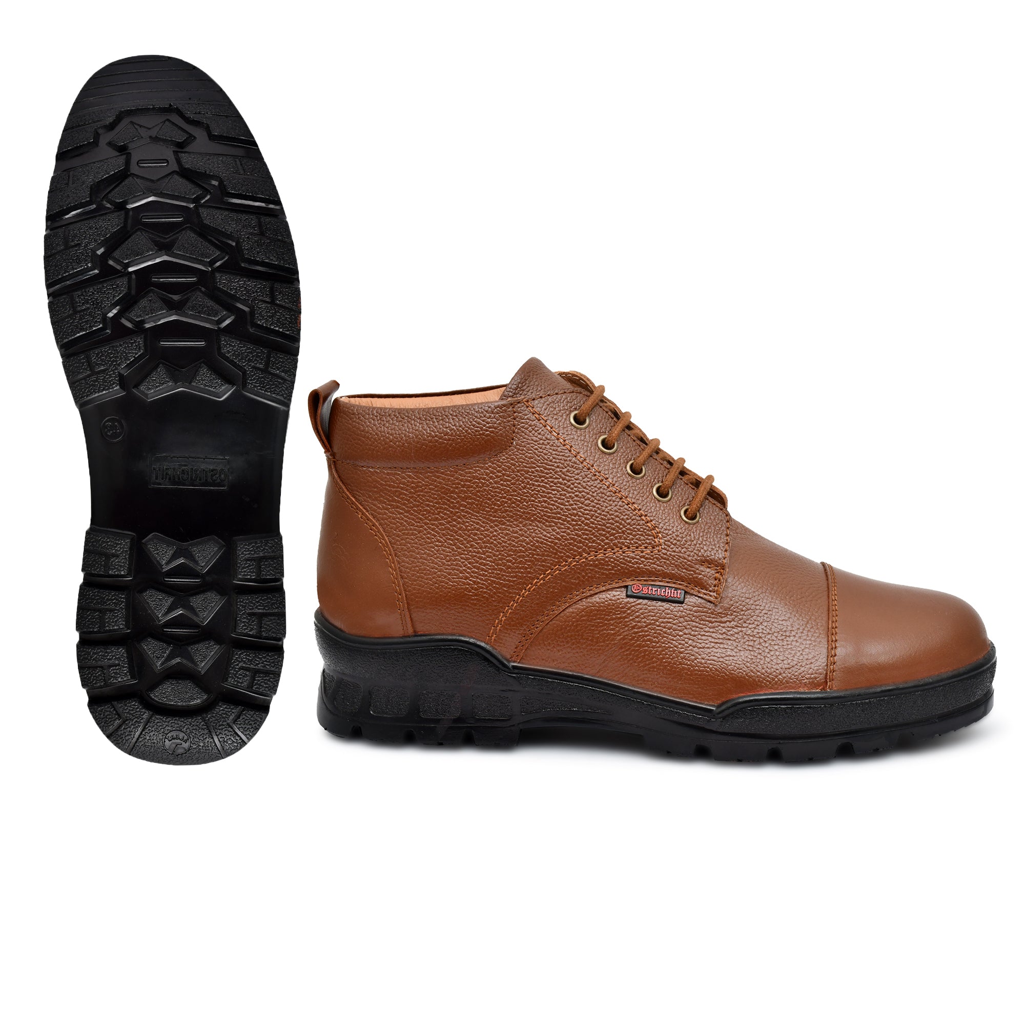 OSTRICHFIT LACE-UP COMBAT POLICE DMS BOOT TAN & BLACK SIZE 6-10 FOR MEN AND GIRLS OF-PS102TAN