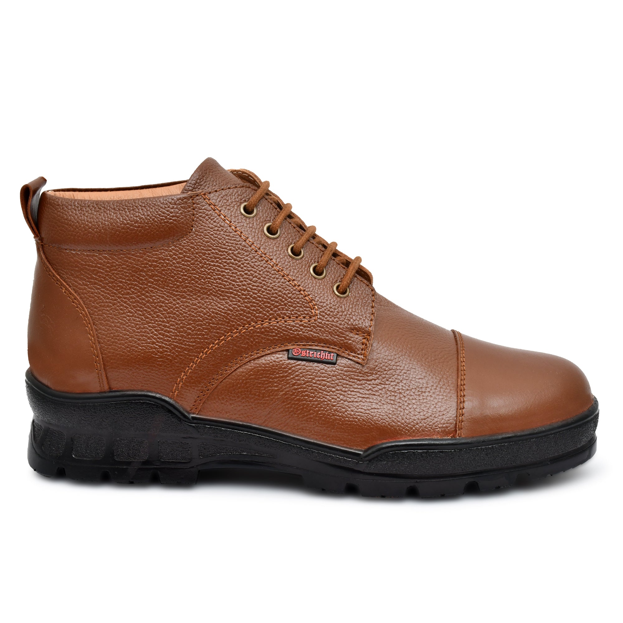 OSTRICHFIT LACE-UP COMBAT POLICE DMS BOOT TAN & BLACK SIZE 6-10 FOR MEN AND GIRLS OF-PS102TAN