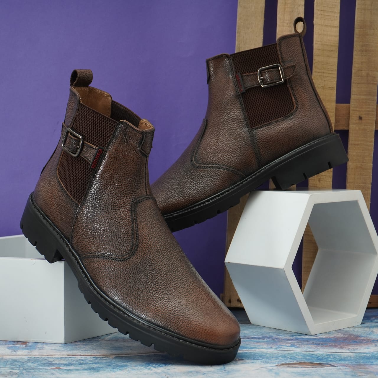 Handmade brown leather men's elegant chelsea boots Art OF-6401