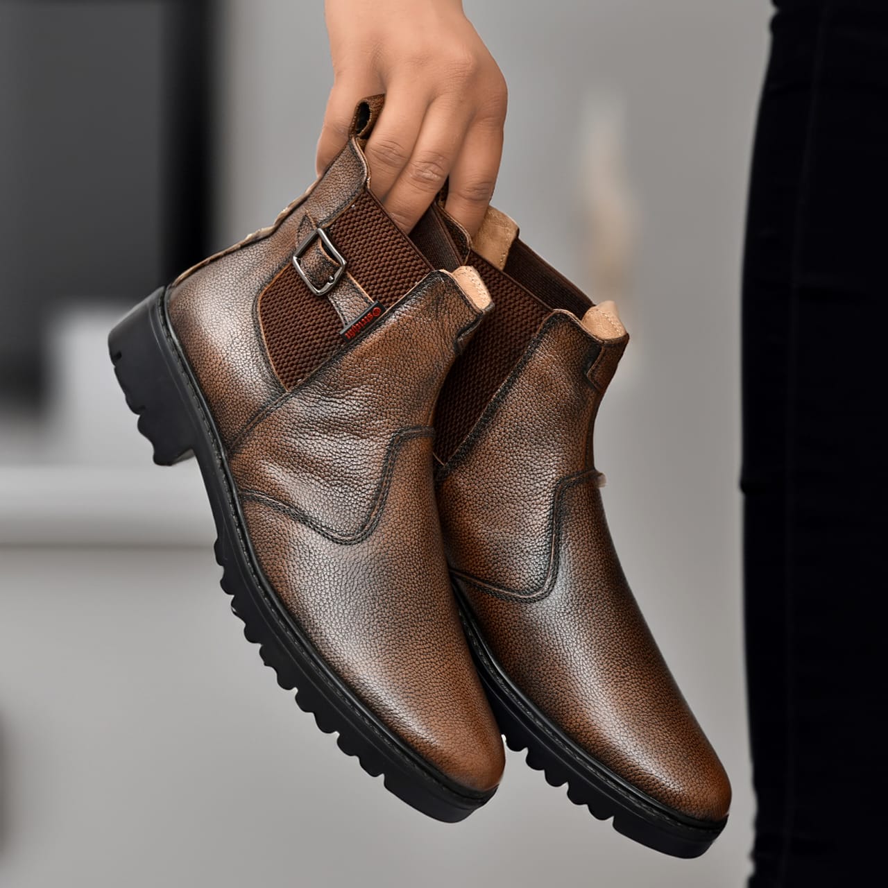 Handmade brown leather men's elegant chelsea boots Art OF-6401