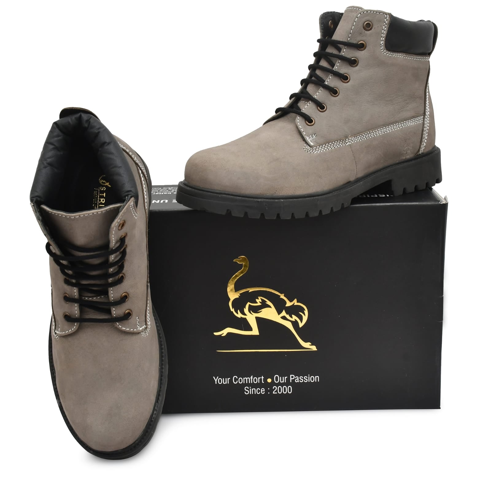 OstrichFit High Length Biker Boots For Men - Leather Boots OF-6430 GRY